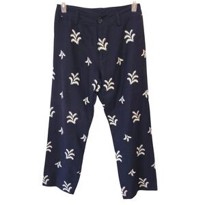 Elie Tahari Size 10 Navy Blue Embroidered Wide Leg Cropped Ankle Pants Trousers
